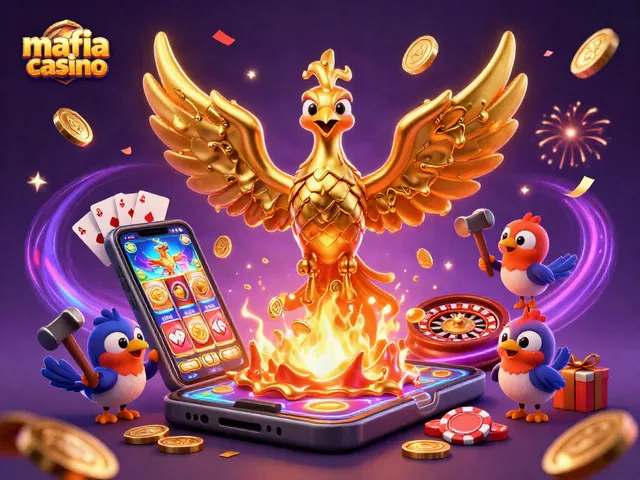 Experience the thrill of mafia casino gaming with a golden phoenix and vibrant slots!