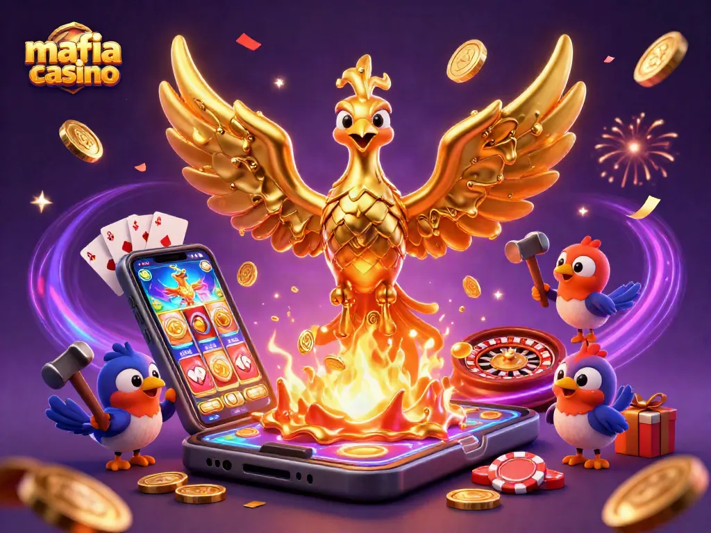 Experience the thrill of mafia casino gaming with a golden phoenix and vibrant slots!